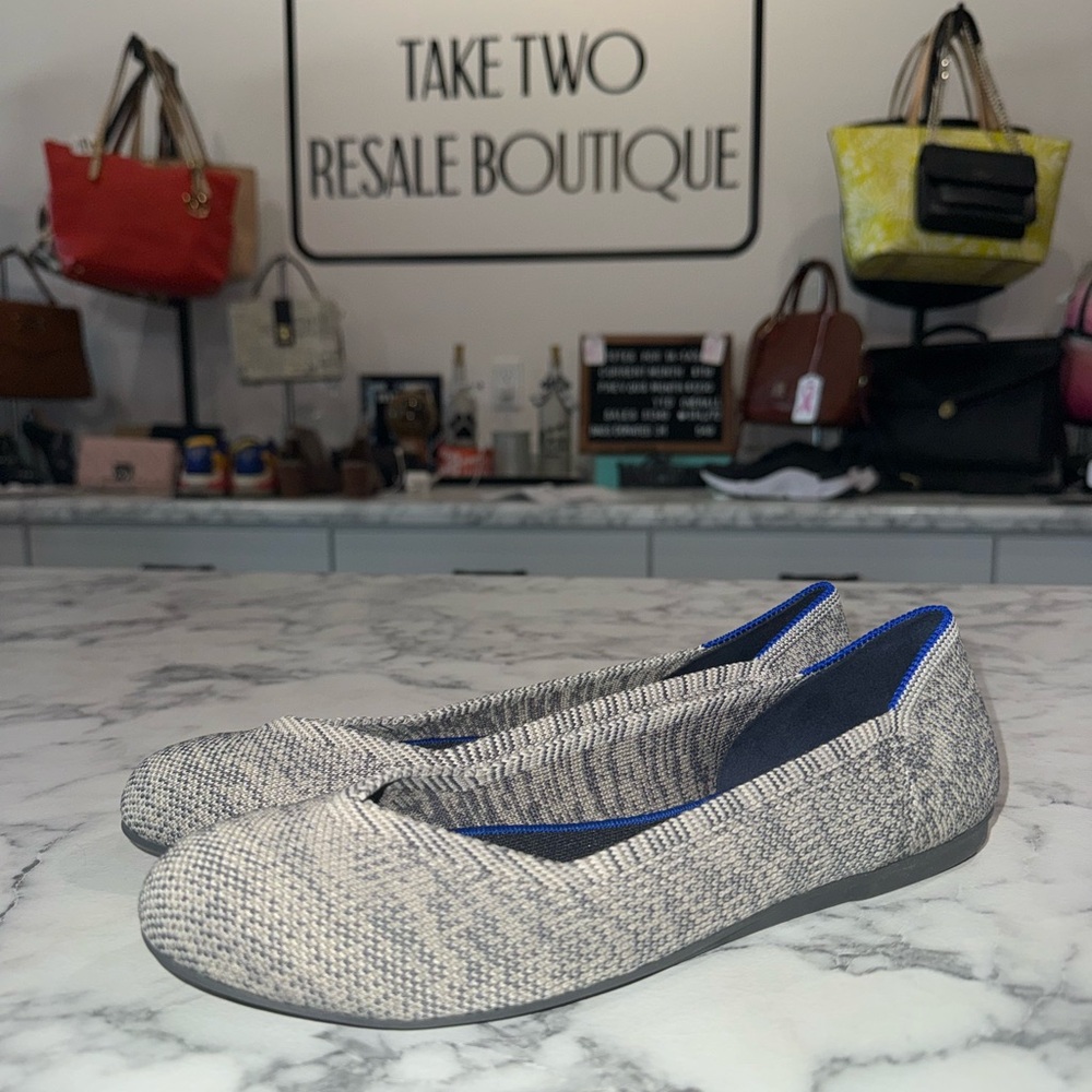 ROTHY'S SIZE 7.5 GRAY/SILVER GLITTER KNIT SHOES FLATS